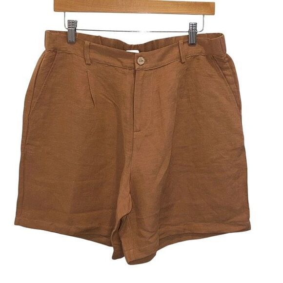 Lintico Womens Pleated Front Elastic‎ Back Waist Linen Blend Shorts Rust XL - Picture 1 of 7
